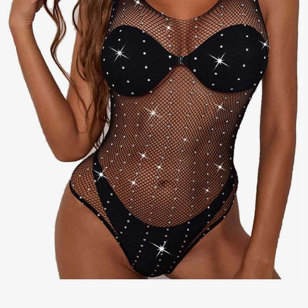 Black Rhinestone Body Suit